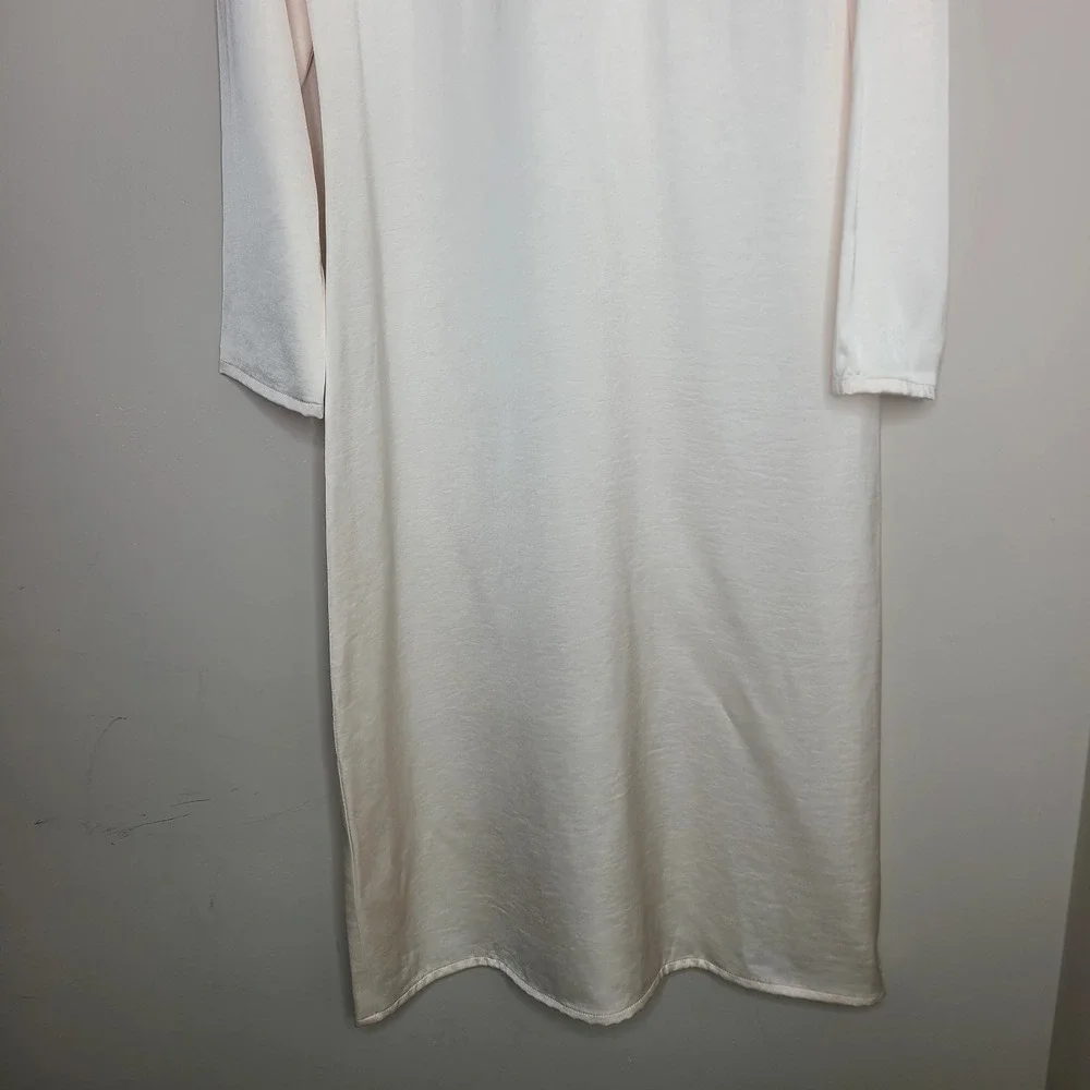 Saint Art Tuckernuck Isabel Satin Long Sleeve Midi Dress Ivory Modest Minimalist - Picture 5 of 9